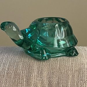 Vintage Indiana Glass Spanish Green Turtle Figurine Tea Light Votive Candle Hold
